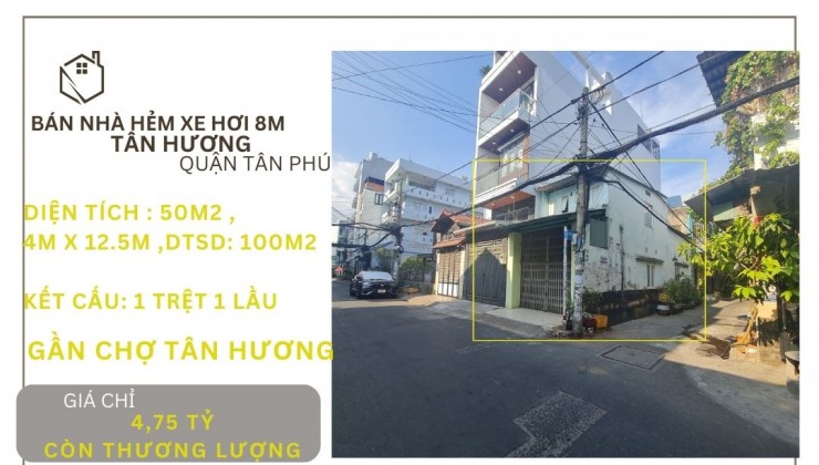 Bán nhà HXH 2 mặt tiền Tân Hương 50m2, 1Lầu, 4,75tỷ